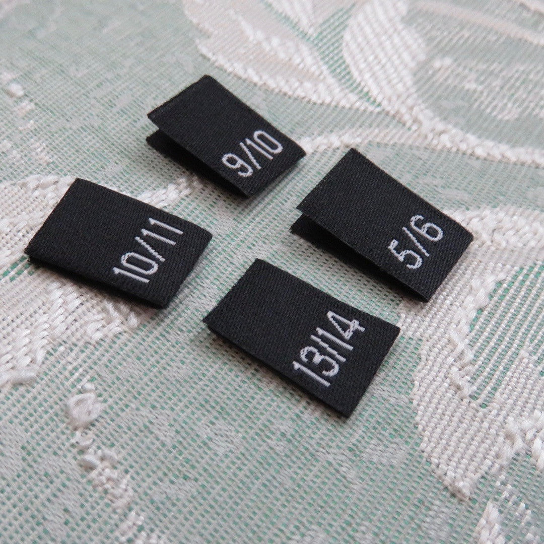 Woven Size Labels - Black Damask 1/2~13/14