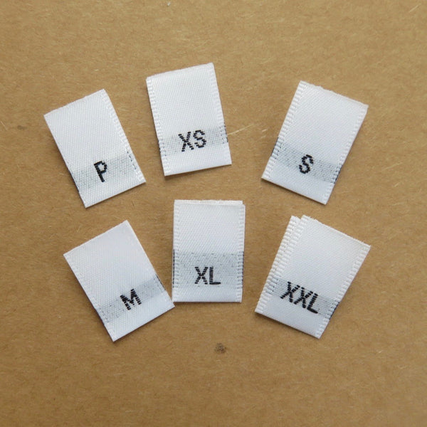 Letter Size Labels (White Satin P, XS-XXL)- Clothing Labels, Care ...