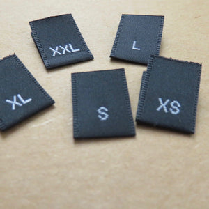 Letter Size Woven Labels (Black Satin P, XS-XXL)