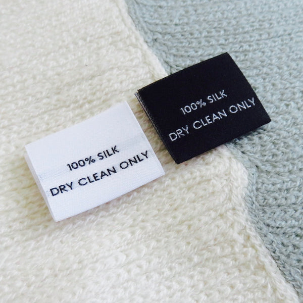 silk dress care label 100% Silk Made in Australia Care & Washing Instructions Printed Satin Label