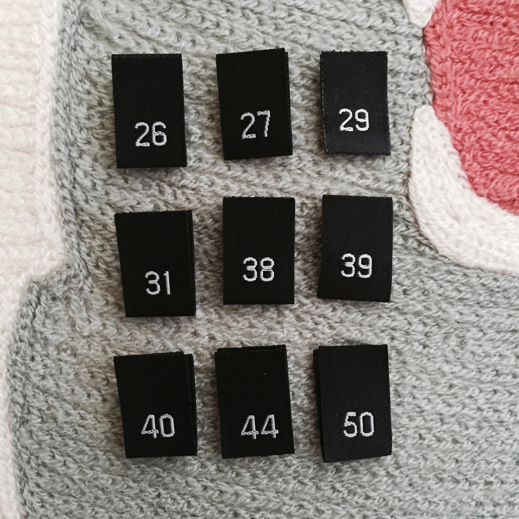 250 PCS WOVEN CLOTHING LABELS BLACK MADE IN USA - SIZE TAGS XS, S, M, L,  XL, XXL