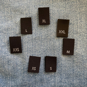 Letter Size Woven Labels (Black P,XXS-6XL,6X)