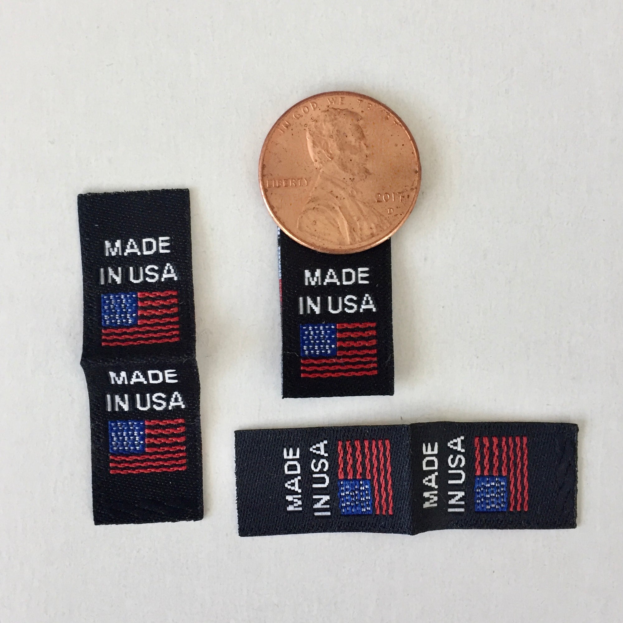 Small Made in USA Flag Woven Label - Black, Centerfold