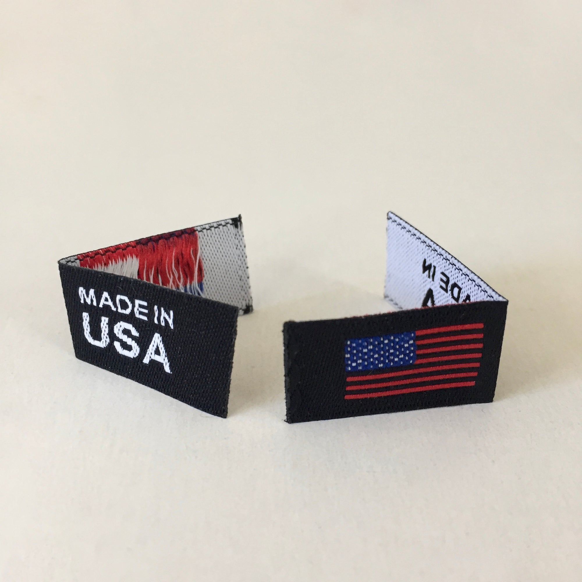 Small Made in USA Flag Woven SIDE Label - Black, Centerfold