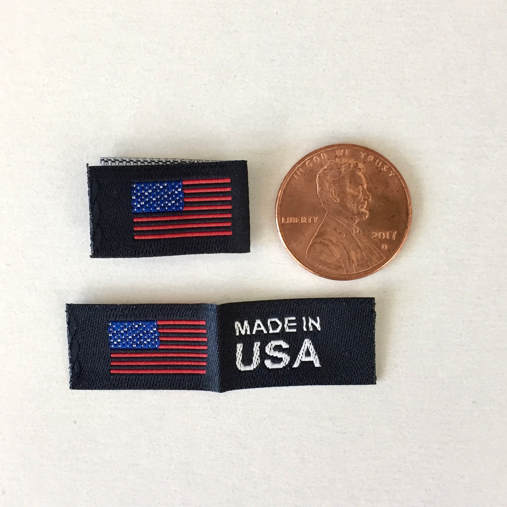 Small Made in USA Flag Woven SIDE Label - Black, Centerfold